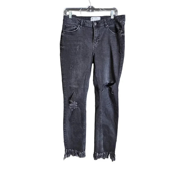 Free People Great Heights Frayed Skinny Jeans Black As Night Size W29 - Picture 5 of 8